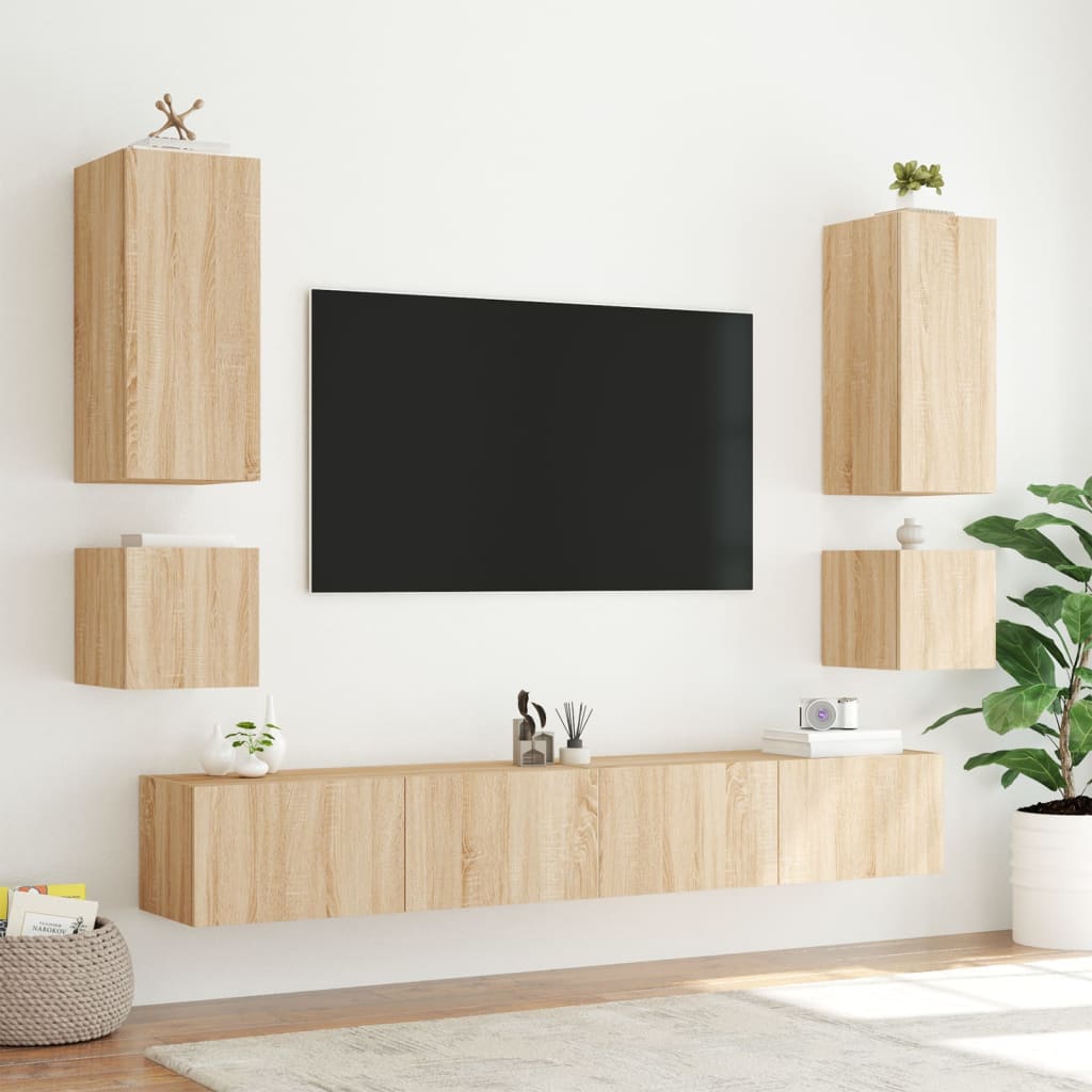 Comoda TV de perete cu lumini LED, stejar sonoma, 40,5x35x40 cm — imaginea 6