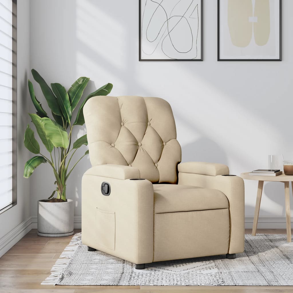 Fotoliu rabatabil, crem, material textil — imaginea 2