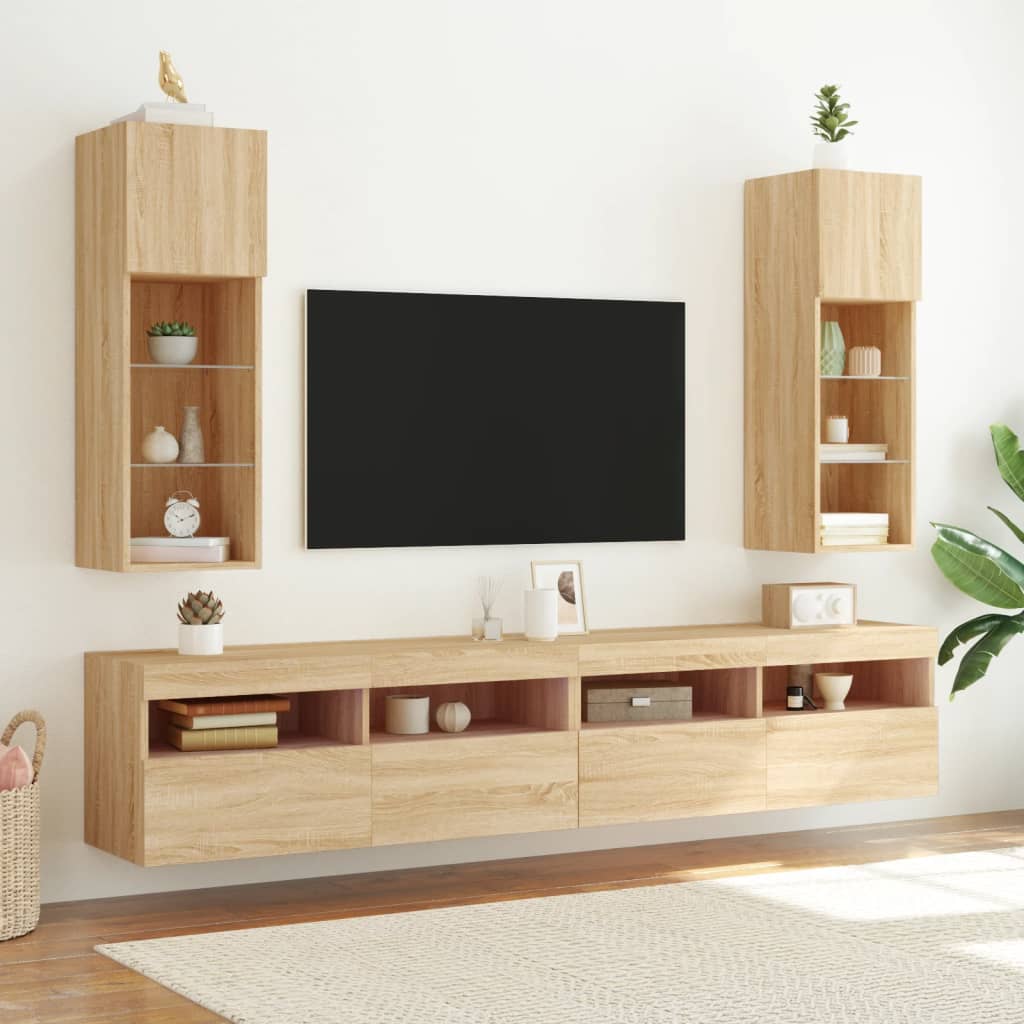 Comoda TV cu lumini LED, stejar sonoma, 30,5x30x90 cm — imaginea 3