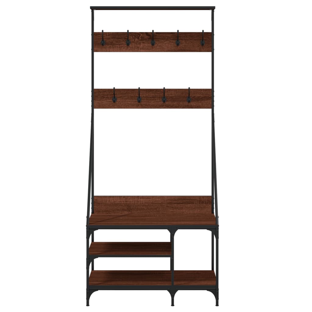 Suport de haine cu raft pantofi, stejar maro, 80x40x184 cm — imaginea 4