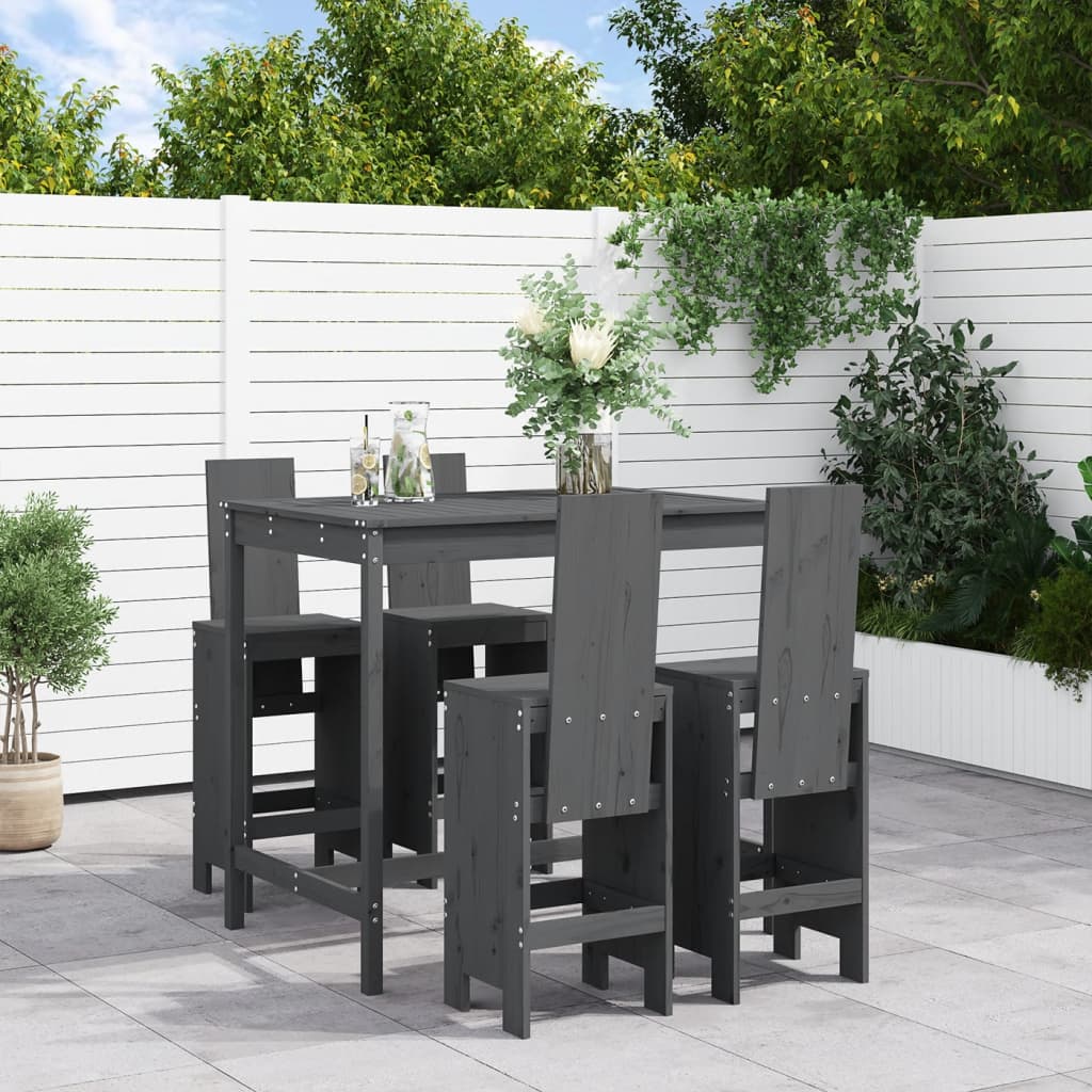 Set mobilier bar pentru gradina, 5 piese, gri, lemn masiv pin — imaginea 2
