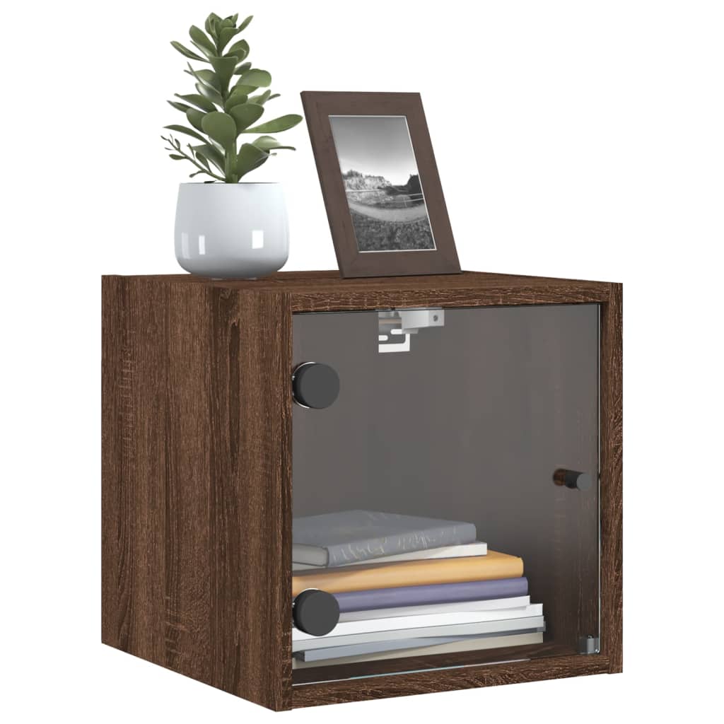 Noptiera cu usa din sticla, Stejar maro 35x37x35 cm — imaginea 4