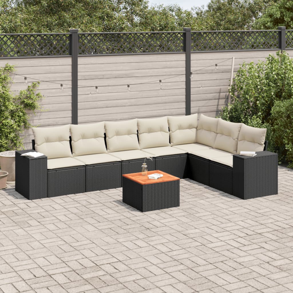 Set mobilier de gradina cu perne, 8 piese, negru, poliratan — imaginea 2