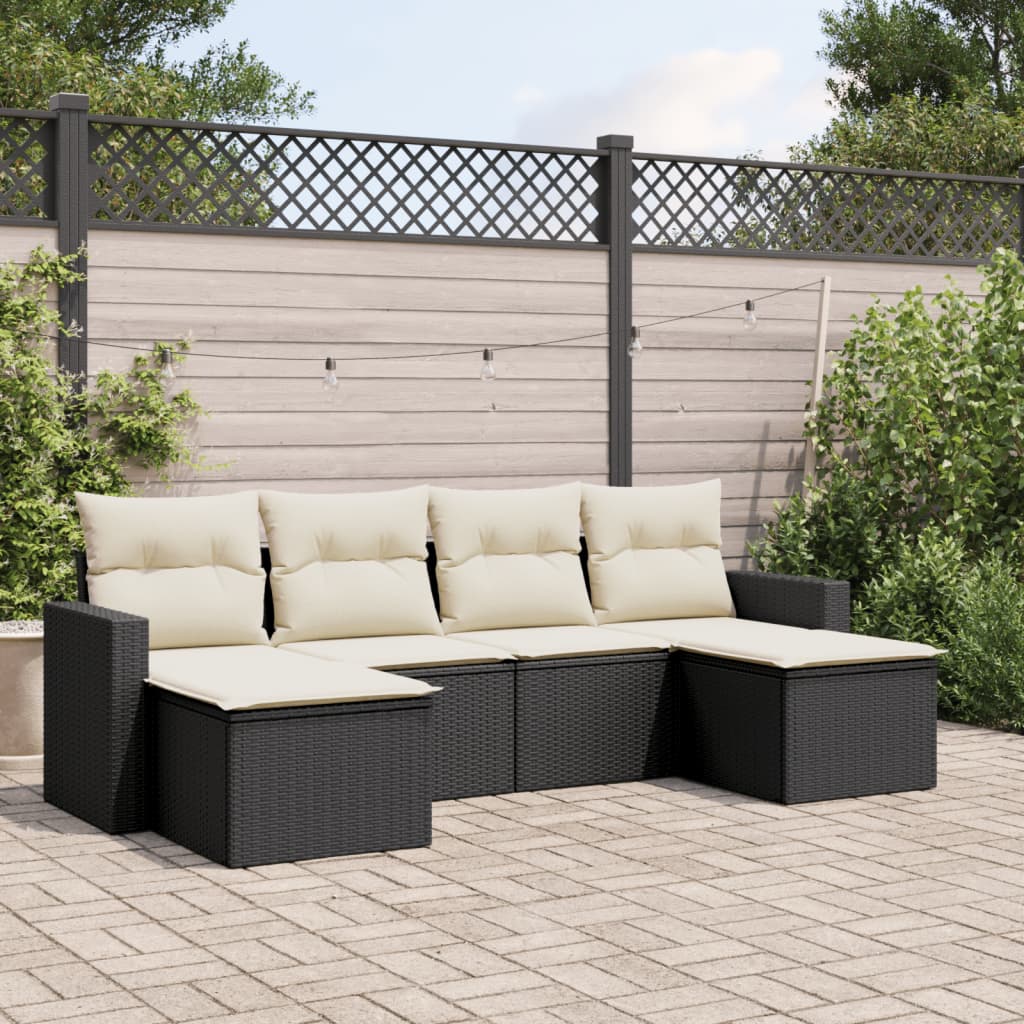 Set mobilier de gradina cu perne, 6 piese, negru, poliratan — imaginea 2
