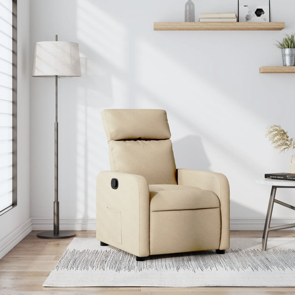 Fotoliu rabatabil, crem, material textil — imaginea 2