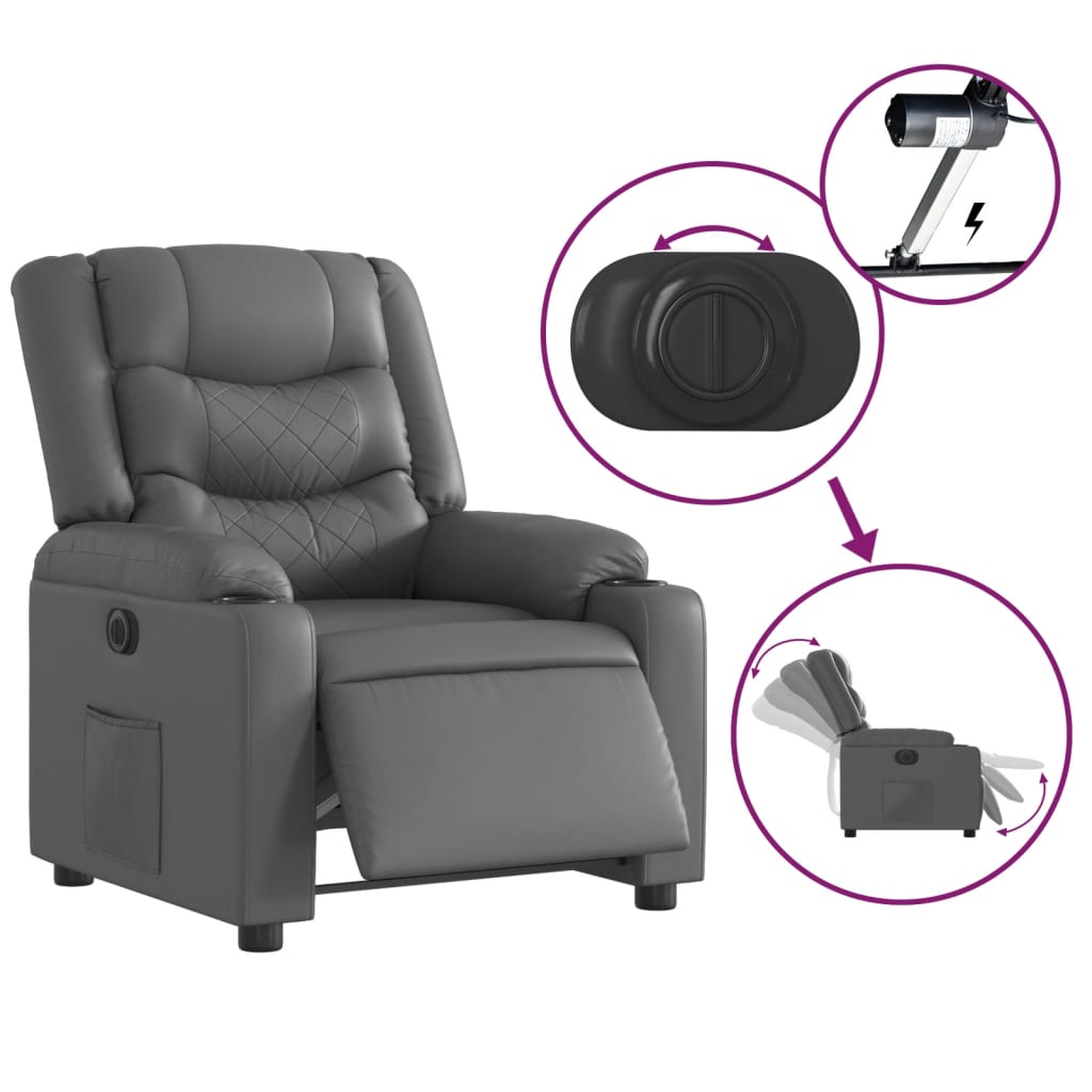 Fotoliu rabatabil electric, gri, piele ecologica — imaginea 5