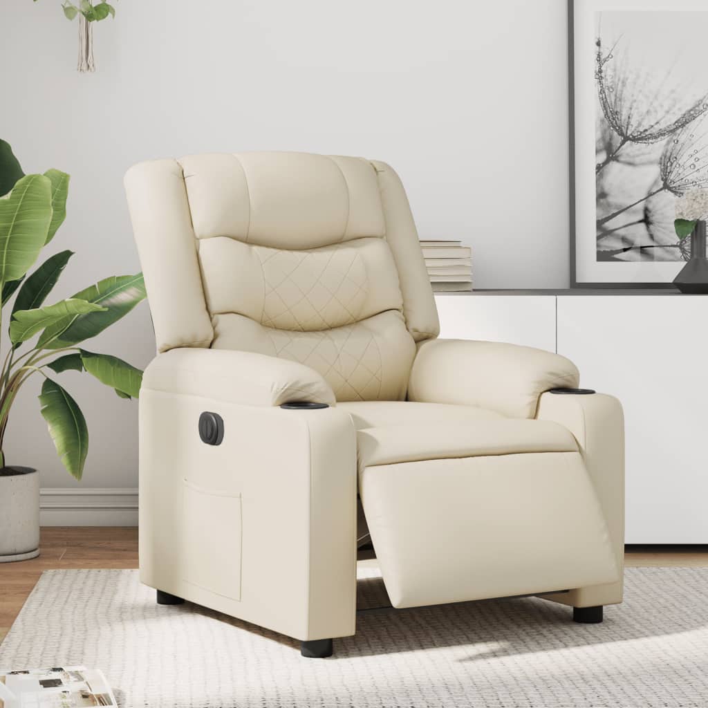 Fotoliu rabatabil electric, crem, piele ecologica — imaginea 2
