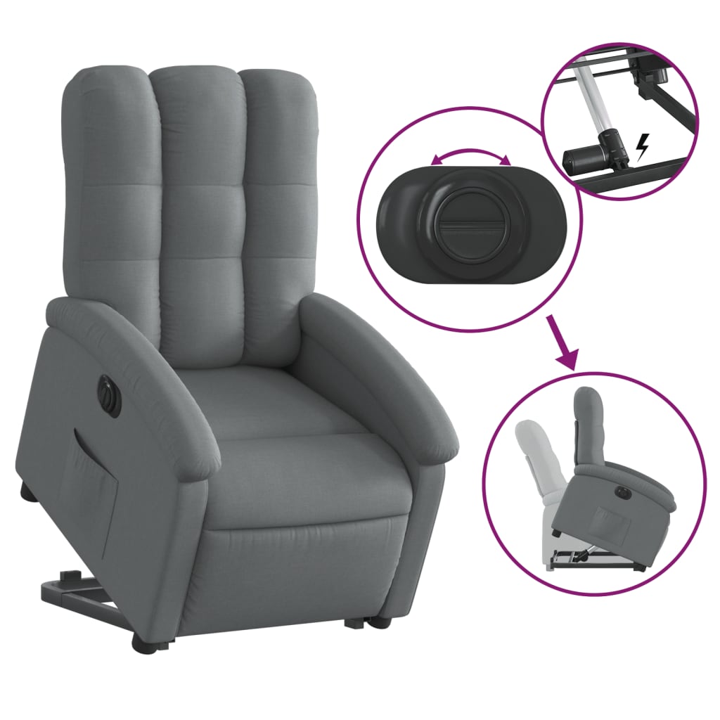 Fotoliu electric rabatabil cu ridicare, gri inchis, textil — imaginea 5