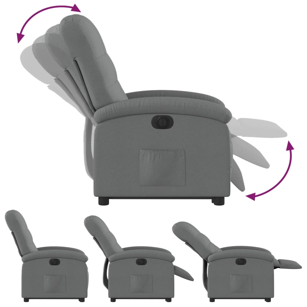 Fotoliu electric rabatabil cu ridicare, gri inchis, textil — imaginea 6