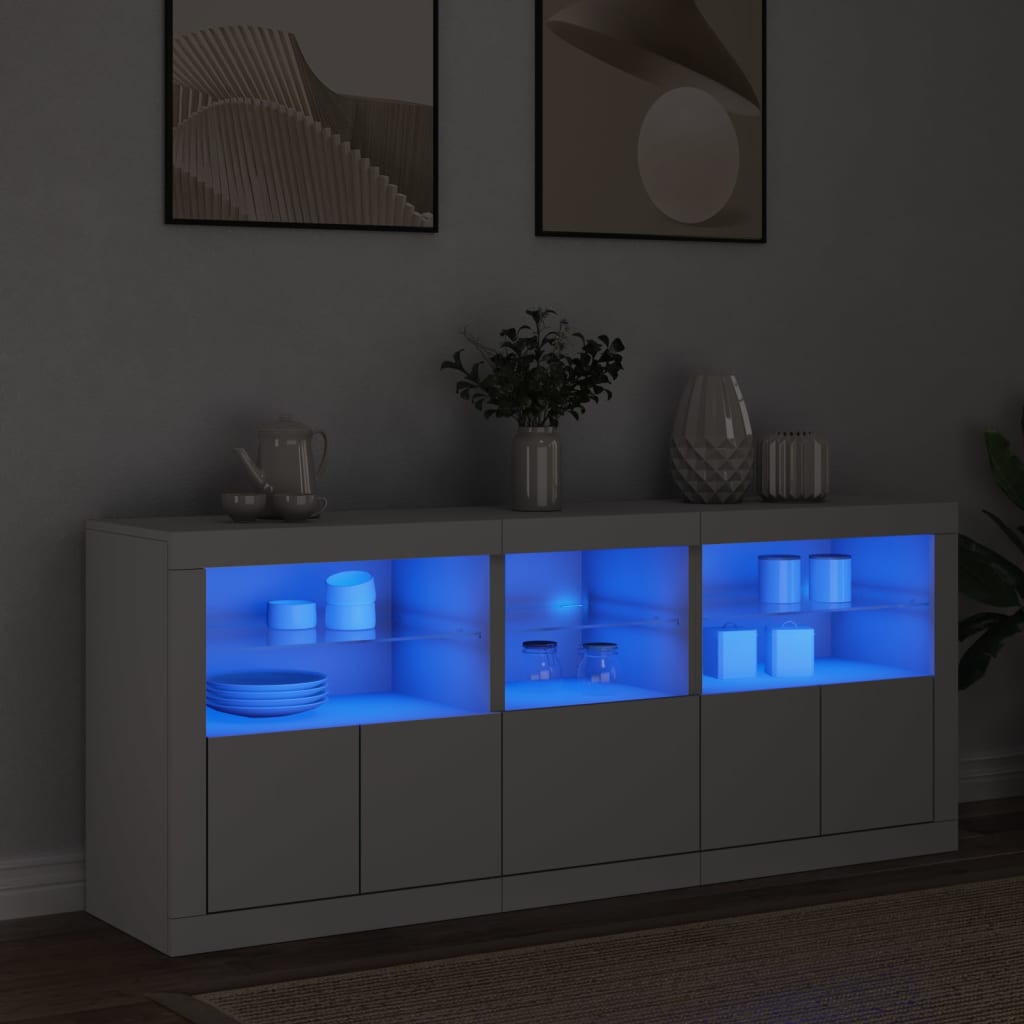 Servanta cu lumini LED, alb, 162x37x67 cm — imaginea 2