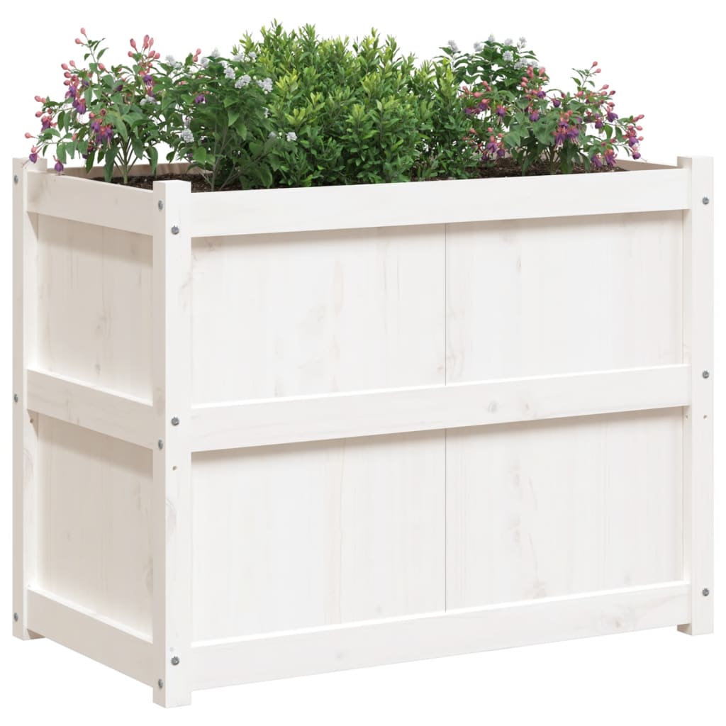 Jardiniera de gradina, alb, 90x50x70 cm, lemn masiv de pin — imaginea 4