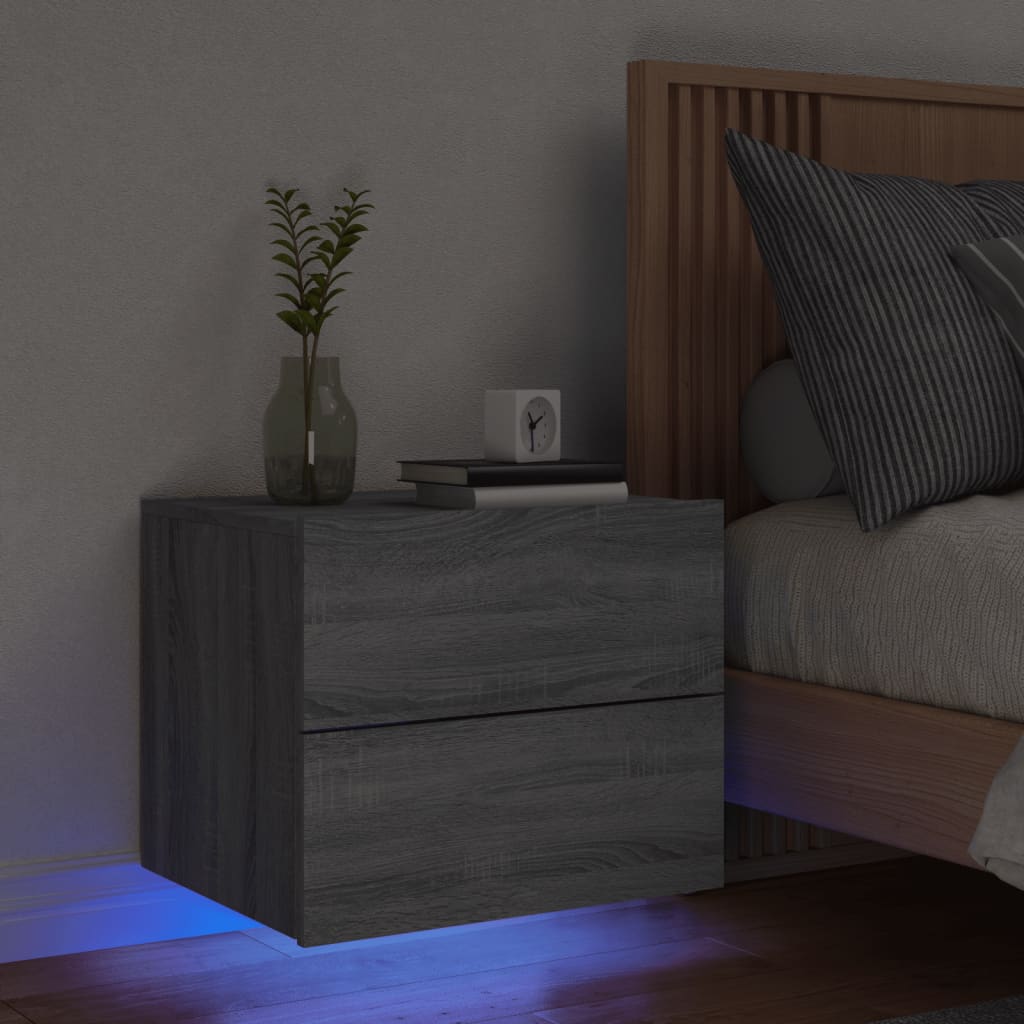 Noptiera montata pe perete cu lumini LED, sonoma gri — imaginea 2