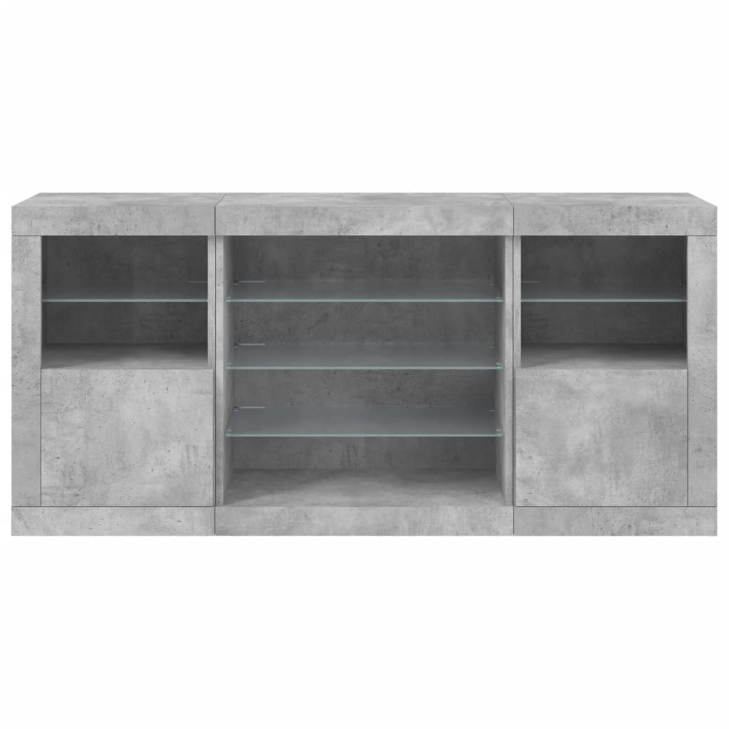 Servanta cu lumini LED, gri beton, 142,5x37x67 cm — imaginea 6