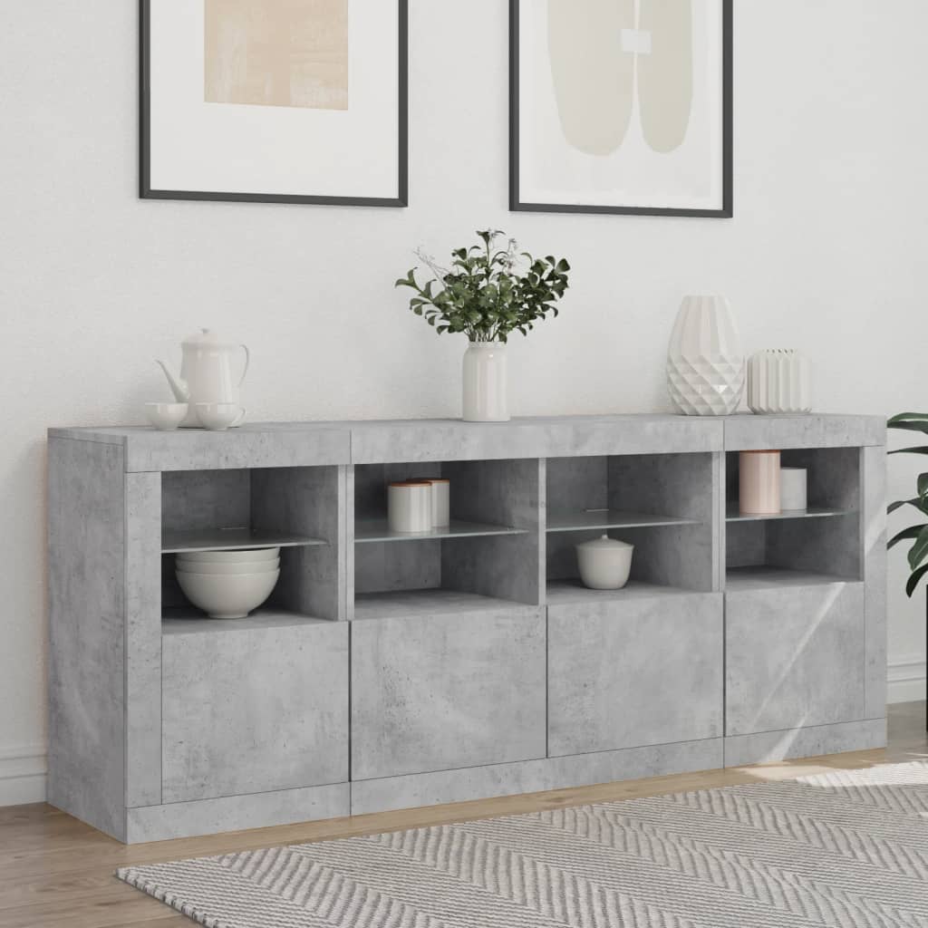 Servanta cu lumini LED, gri beton, 163x37x67 cm — imaginea 3