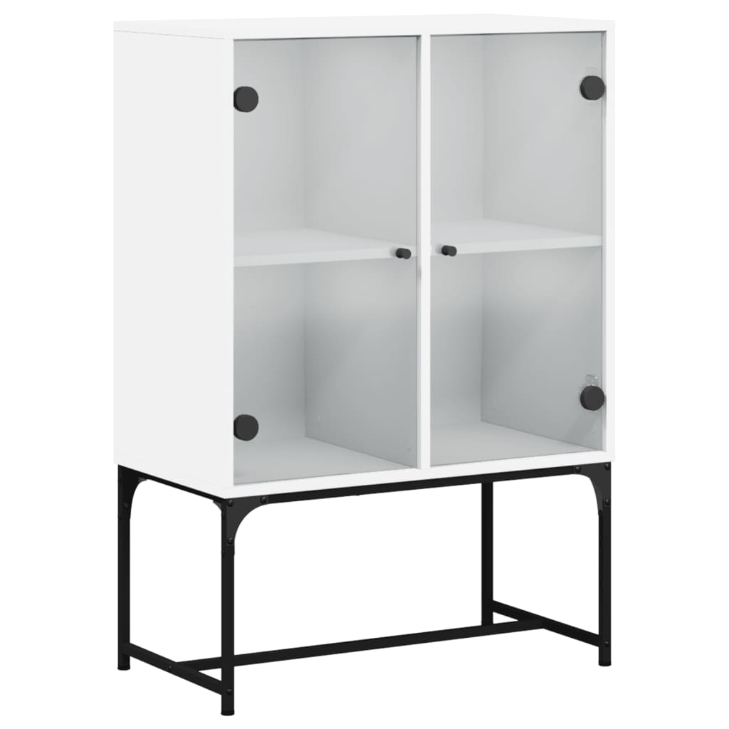 Dulap lateral cu usi din sticla, alb, 69x37x100 cm