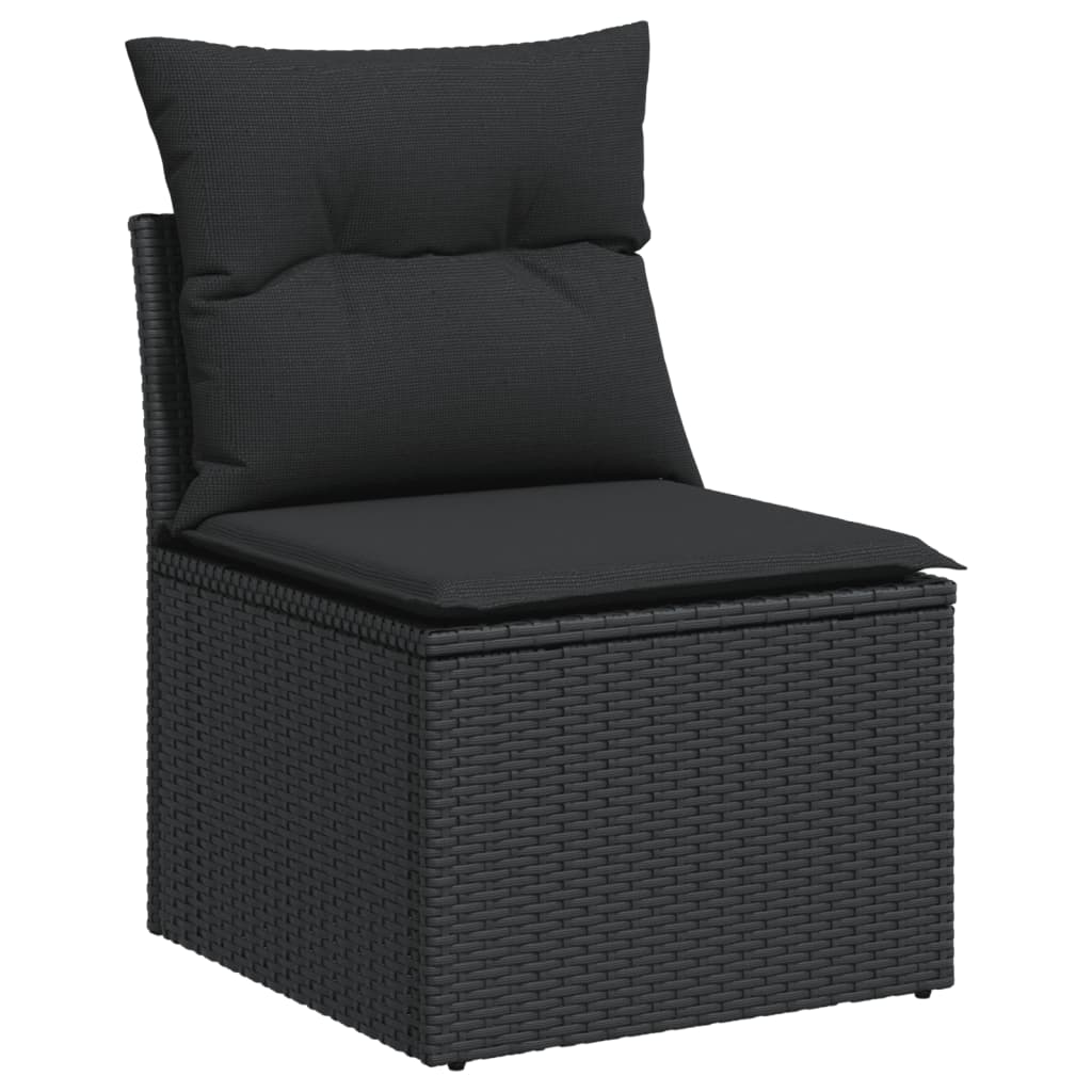 Canapea de gradina fara cotiere, cu perne, negru, poliratan