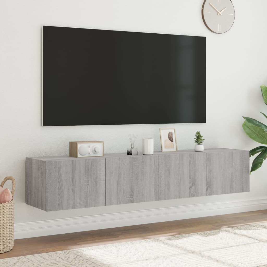 Comoda TV de perete cu LED, 2 buc, gri sonoma, 80x35x31 cm — imaginea 4