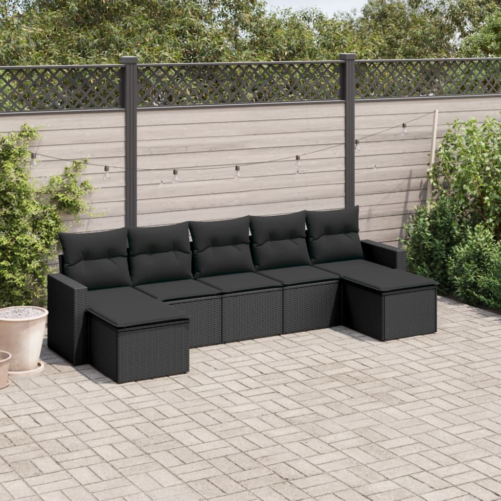 Set canapele de gradina cu perne, 7 piese, negru, poliratan — imaginea 2