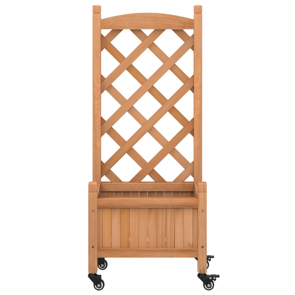 Jardiniera cu spalier și roti, maro, lemn masiv de brad, mărime 40x30x97.5 cm — imaginea 4