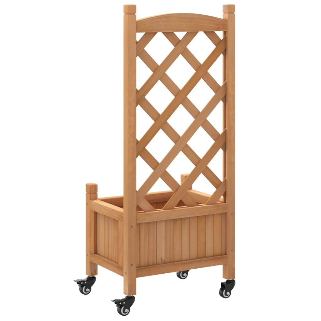 Jardiniera cu spalier și roti, maro, lemn masiv de brad, mărime 40x30x97.5 cm — imaginea 6