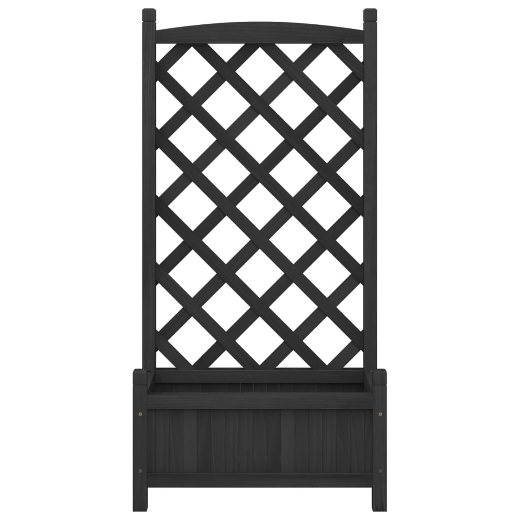 Jardiniera cu spalier, negru, lemn masiv de brad — imaginea 4