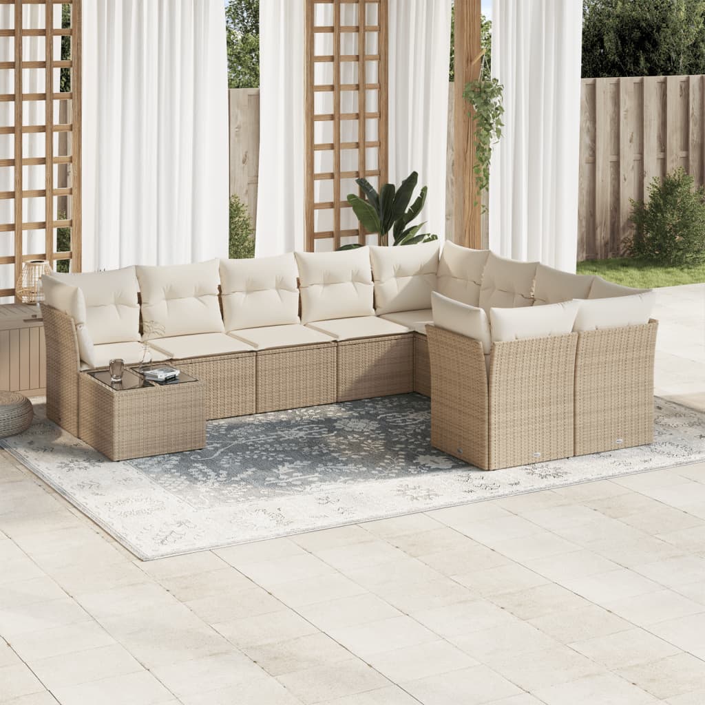Set canapele de gradina cu perne, 10 piese, bej, poliratan — imaginea 2