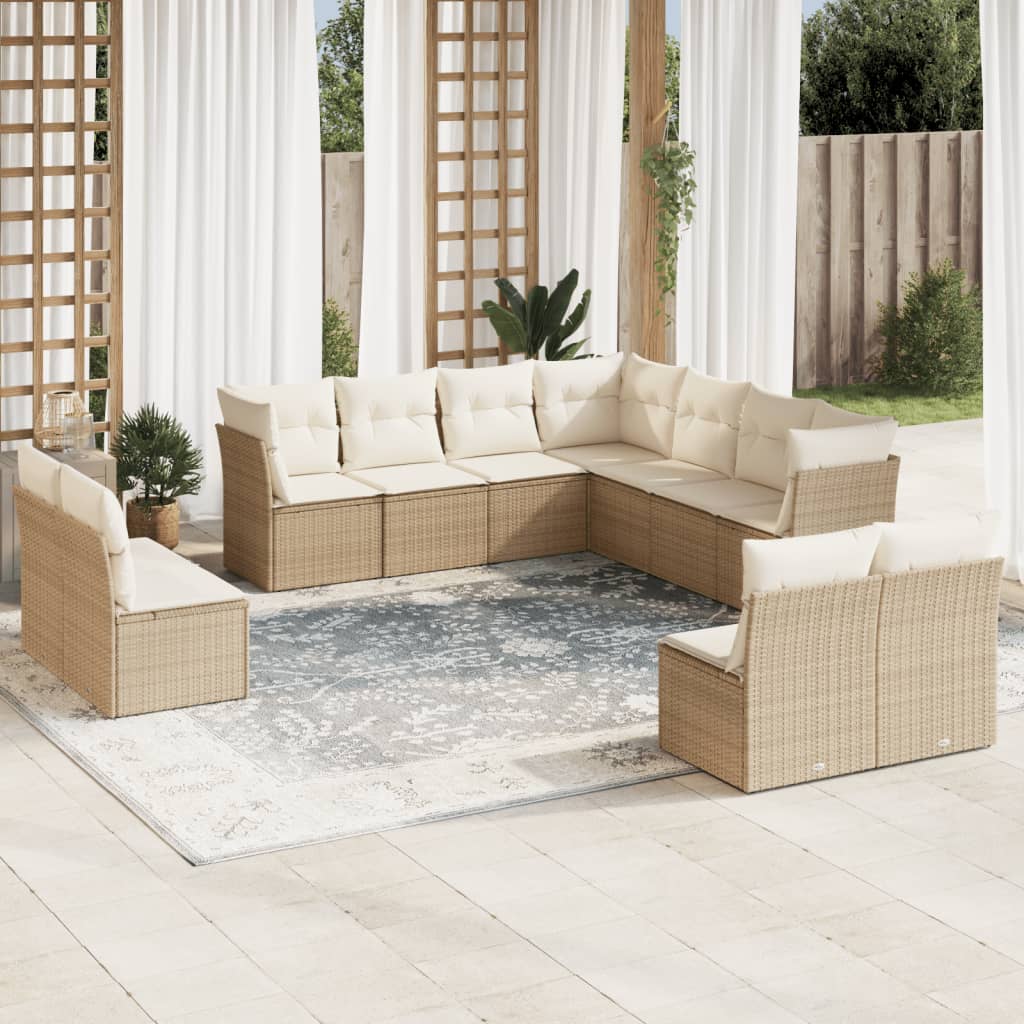 Set canapele de gradina cu perne, 11 piese, bej, poliratan — imaginea 2