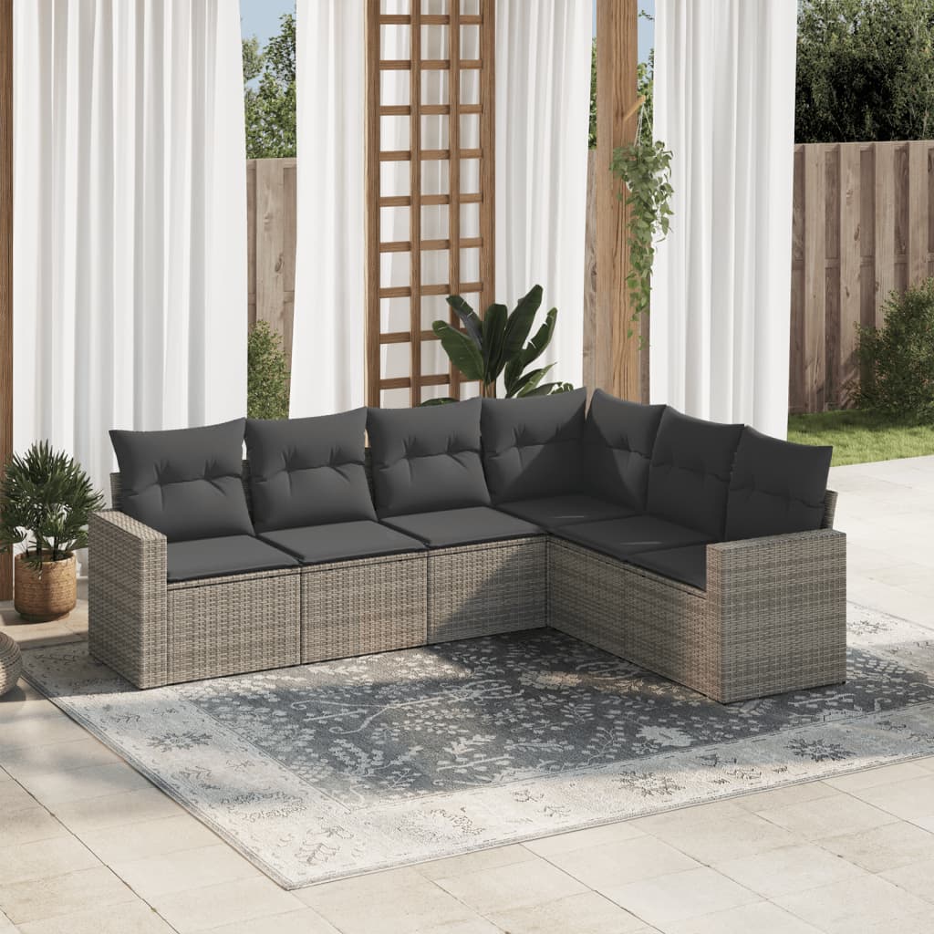 Set mobilier gradina cu perne, 6 piese, gri, poliratan — imaginea 2