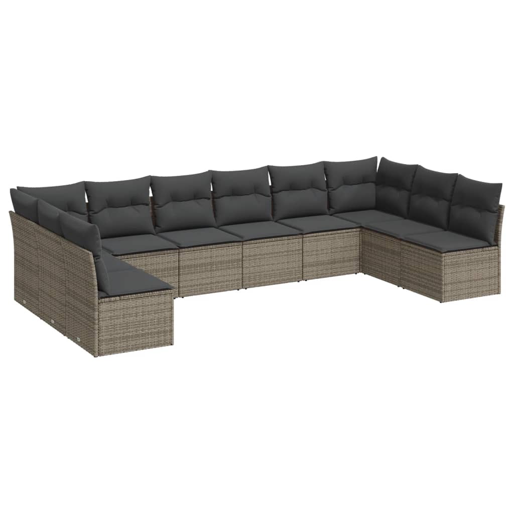 Set mobilier de gradina cu perne, 10 piese, gri, poliratan