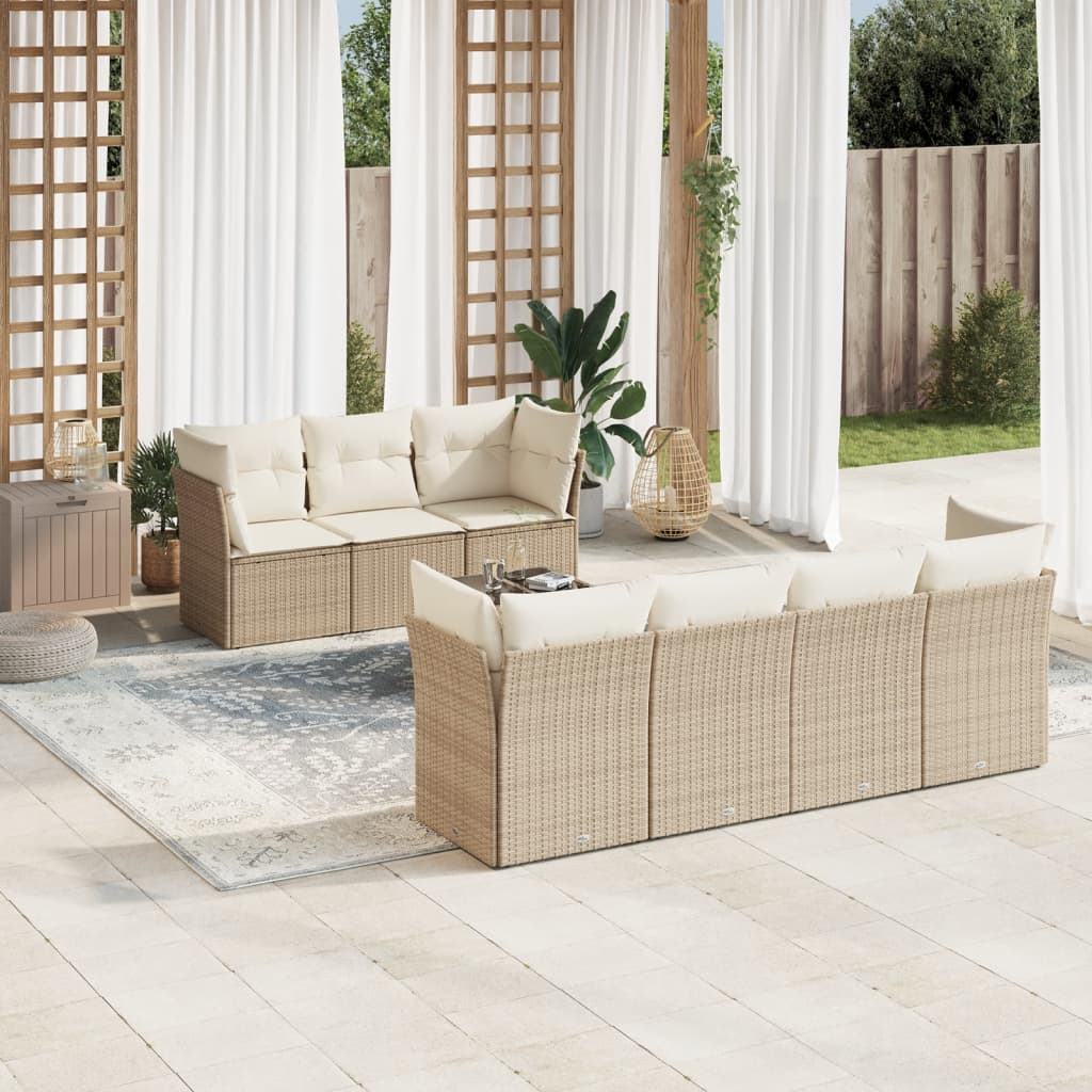 Set canapele de gradina, 8 piese, cu perne, bej, poliratan — imaginea 2