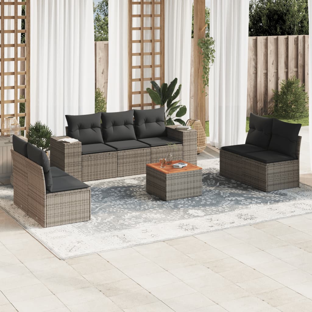 Set canapele de gradina cu perne, 8 piese, gri, poliratan — imaginea 2