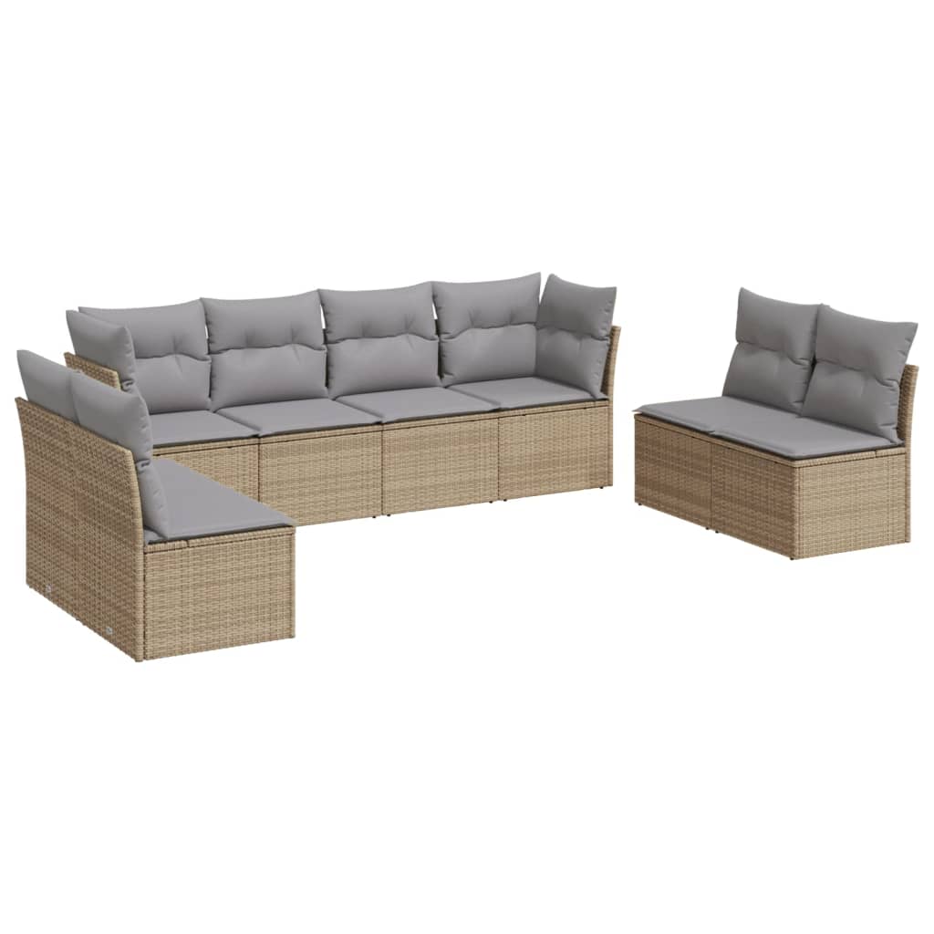 Set canapele de gradina, 8 piese, cu perne, bej, poliratan