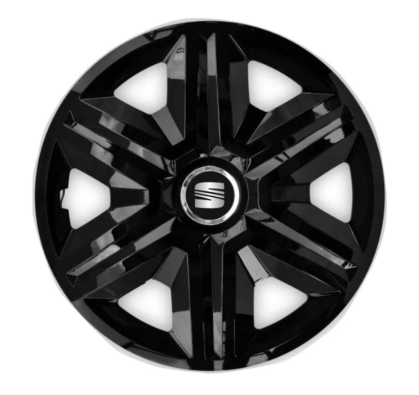 Set 4 capace roti hubcaps fast black pentru gama auto Seat - R16