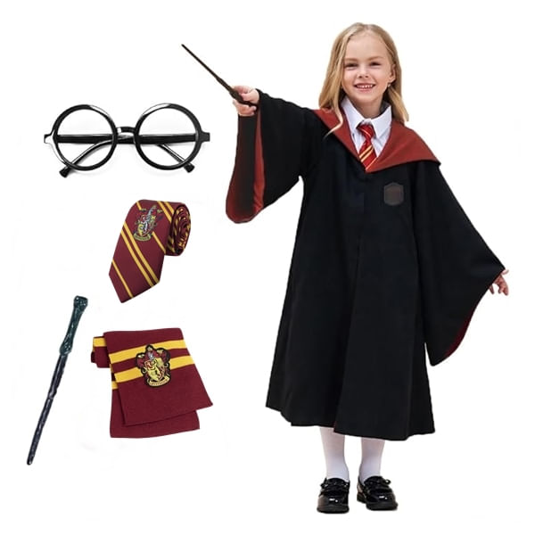 Costum carnaval copii Harry Potter cu cravata,ochelari,bagheta si fular, IdeallStore®,3-5 ani - 1 | YEO