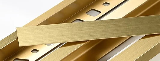 Profil tip prag de trecere T, inox, auriu brush , 15x2700mm