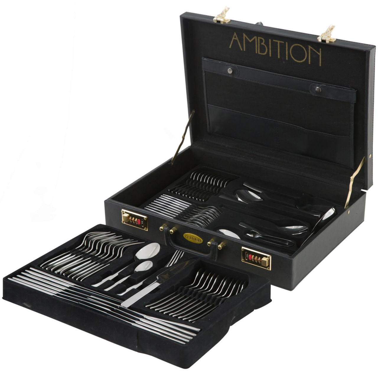 Set tacamuri inox, 72 piese, 12 persoane, ambalate in valiza, AMBITION Prato