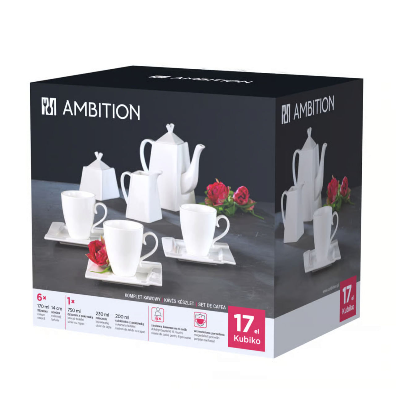 Serviciu servire ceai sau cafea, 17 piese, 6 persoane, portelan, AMBITION Kubiko - 4 | YEO