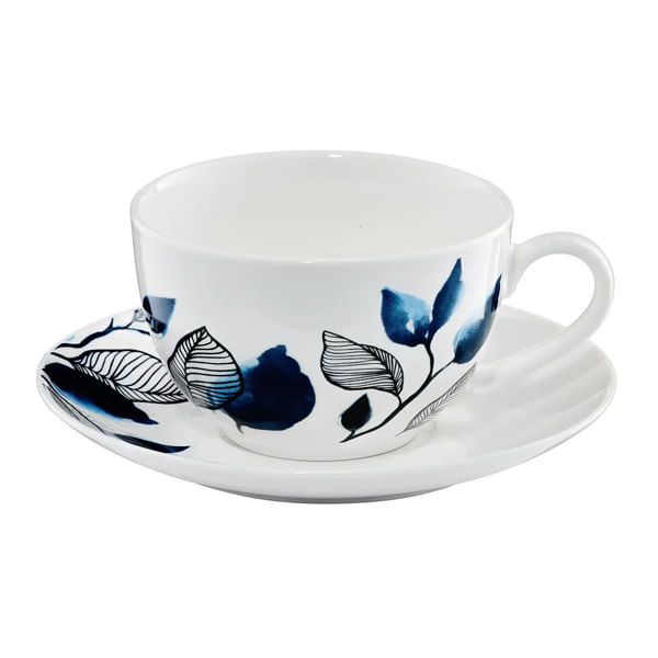 Set servire ceai sau cafea, 12 piese, 6 persoane, portelan, AMBITION Blue Flower