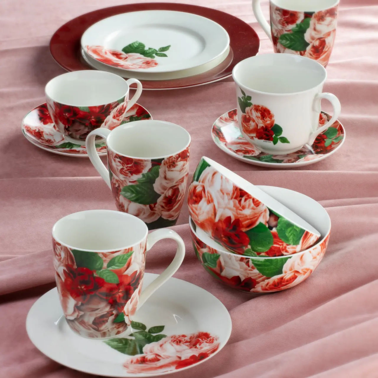 Set servire ceai sau cafea, 12 piese, 6 persoane, portelan, AMBITION Peony - 3 | YEO