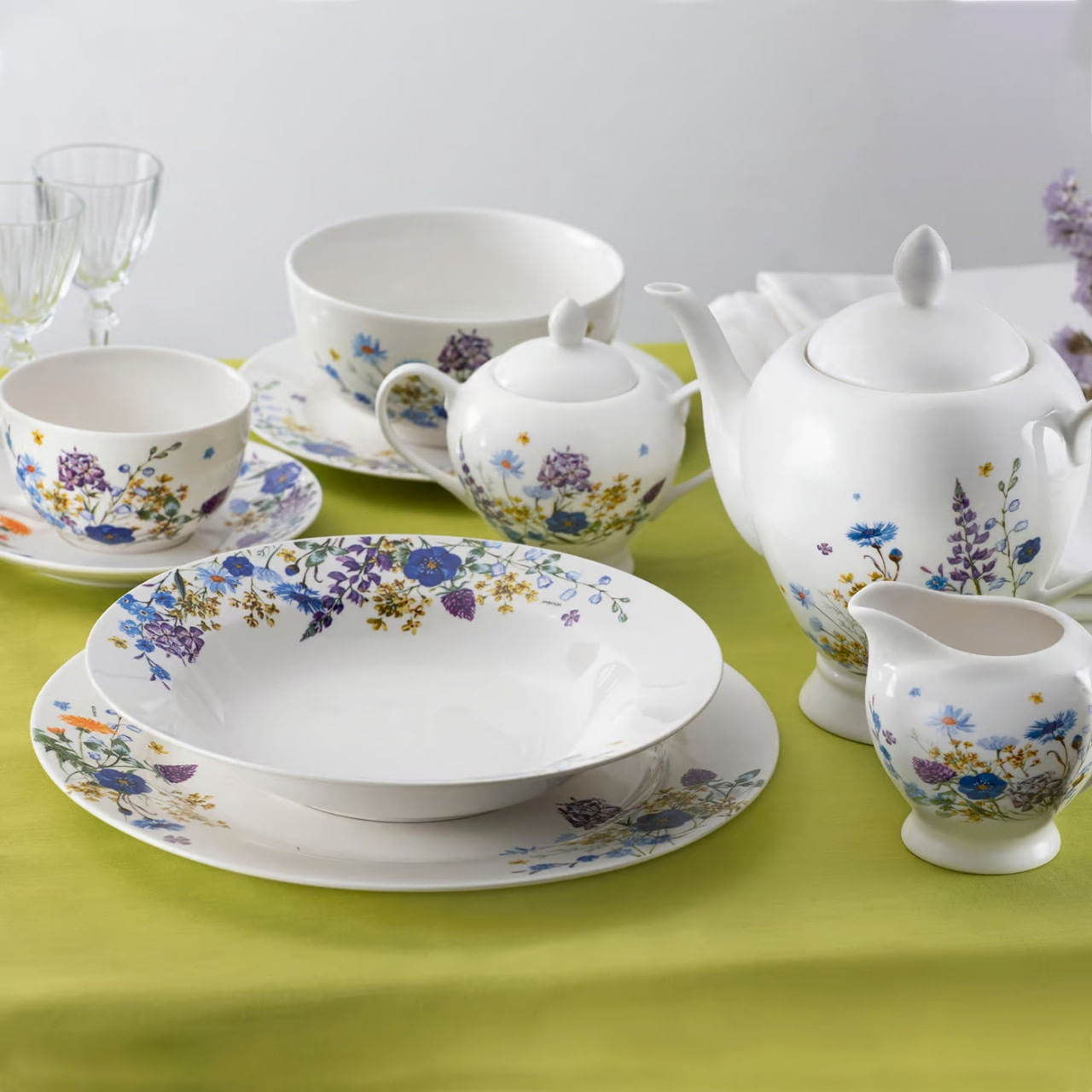 Set servire ceai sau cafea, 12 piese, 6 persoane, portelan, AMBITION Fiori - 1 | YEO