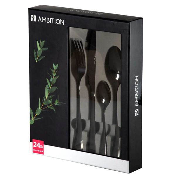 Set tacamuri inox, 24 piese, 6 persoane, negru, AMBITION Enna - 2 | YEO