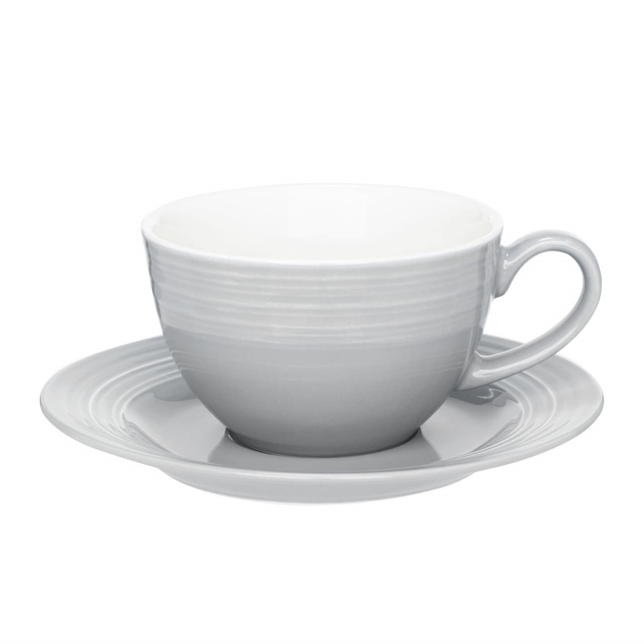 Set servire ceai sau cafea, 12 piese, 6 persoane, portelan gri, AMBITION Linea