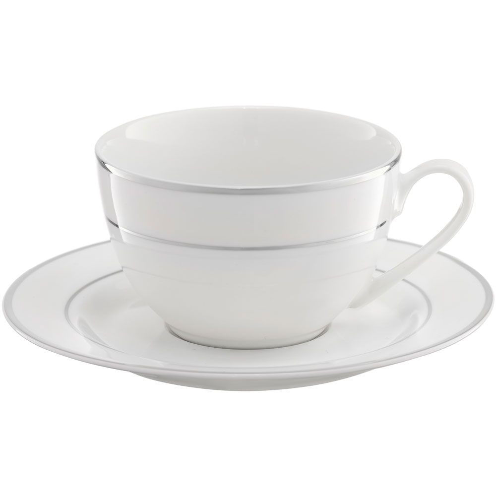 Set servire ceai sau cafea, 12 piese, 6 persoane, portelan, AMBITION Aura Silver