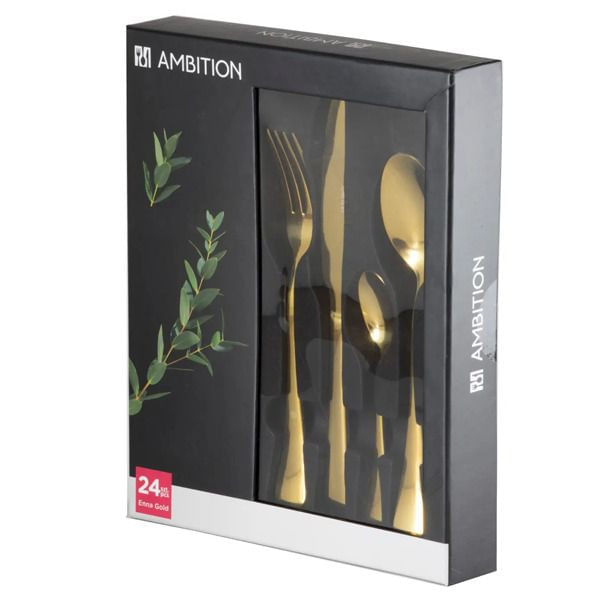 Set tacamuri inox, 24 piese, 6 persoane, auriu, AMBITION Enna - 2 | YEO