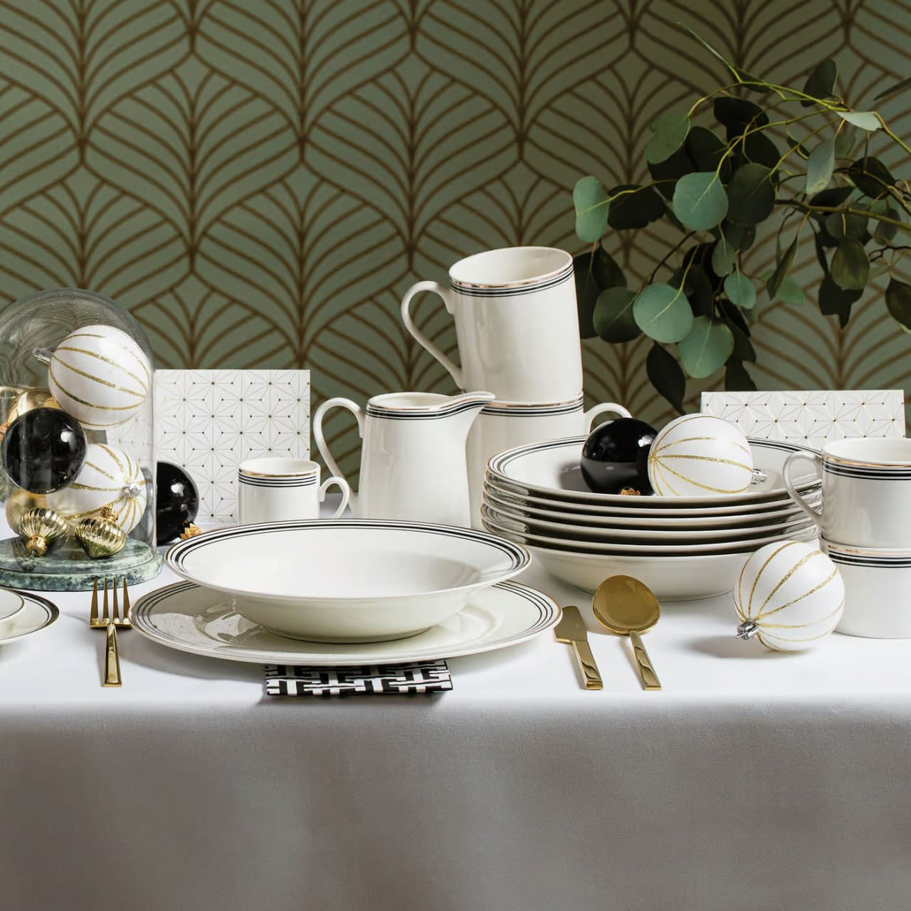Set servire ceai sau cafea, 12 piese, 6 persoane, portelan, AMBITION Art Deco - 2 | YEO