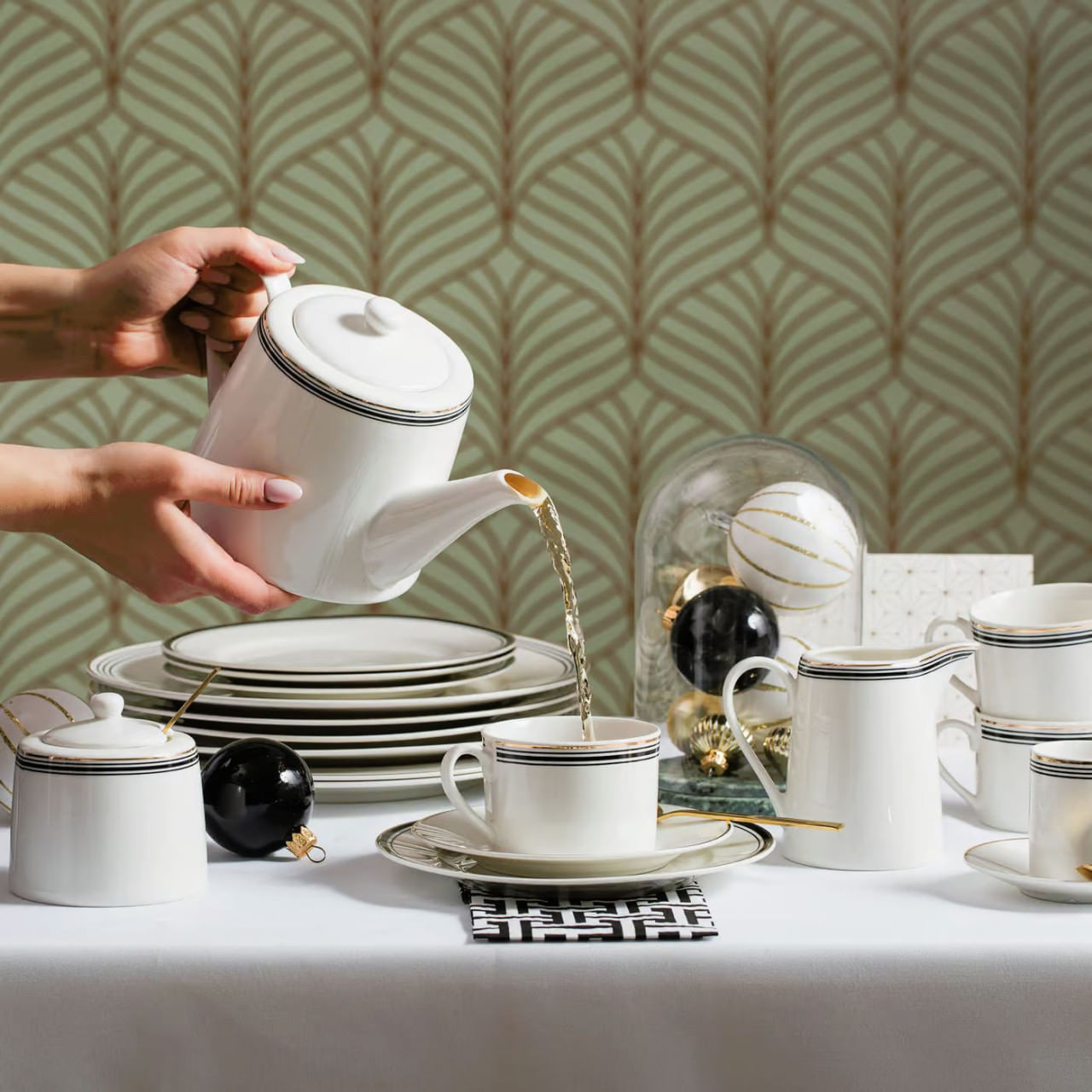 Set servire ceai sau cafea, 12 piese, 6 persoane, portelan, AMBITION Art Deco - 3 | YEO