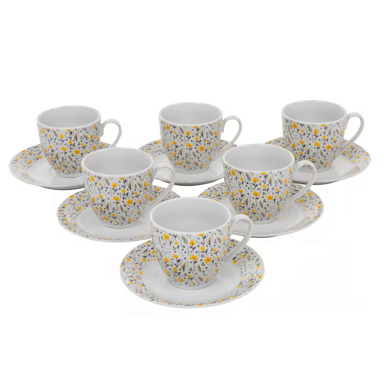 Set servire ceai sau cafea, 12 piese, 6 persoane, portelan, DOMOTTI Amarillo