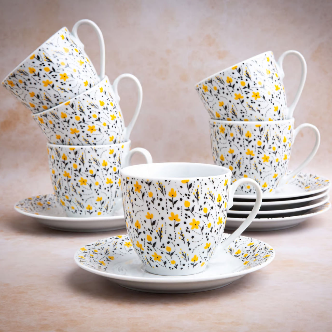 Set servire ceai sau cafea, 12 piese, 6 persoane, portelan, DOMOTTI Amarillo - 4 | YEO