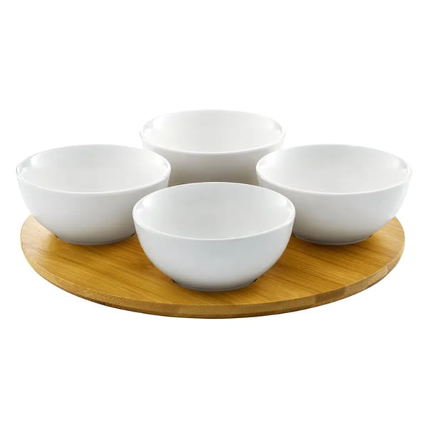 Set boluri rotunde, 5 piese, portelan alb, AMBITION Natural