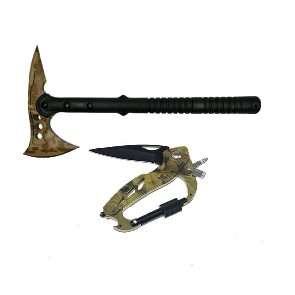 Set Topor Survivor, Desert Camo si Carabina multifunctionala 6 in 1, IdeallStore, 39 cm